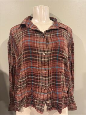 Wilfred Free Plaid Button-Up Shirt in Rust, Brown & Teal